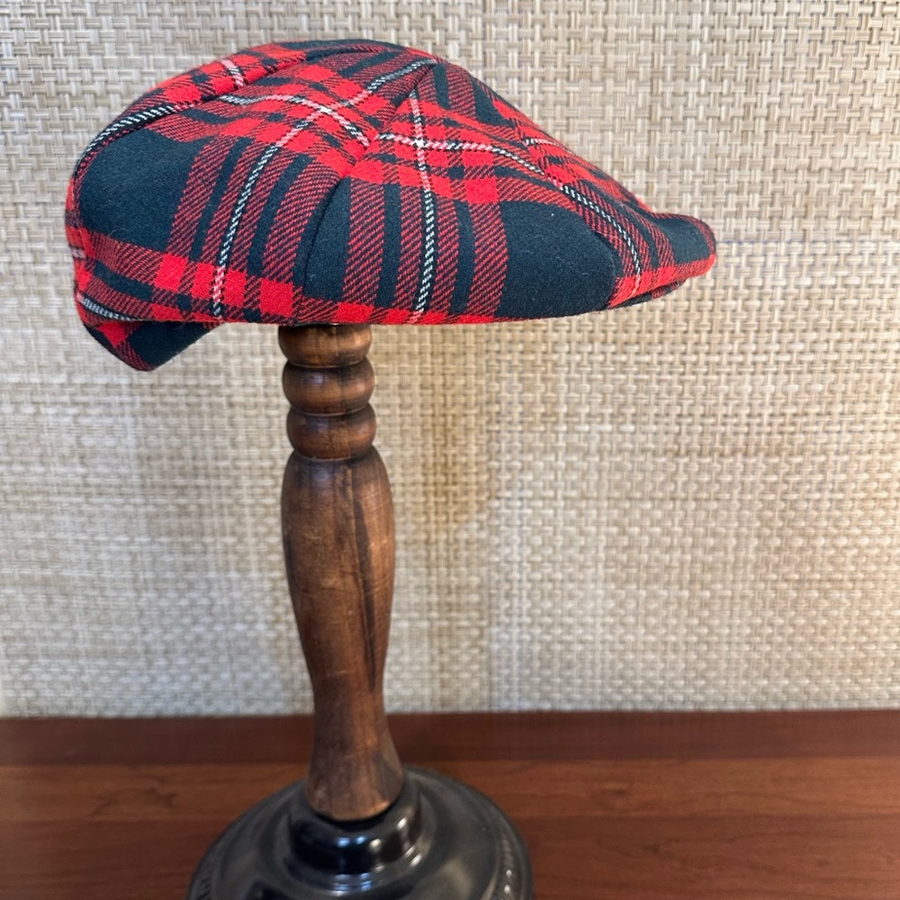 🌟2xHP🌟VTG 1970s-80s Red & Green Wool Tartan Plaid Newsboy Cap L